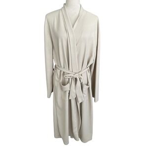 Line and Dot Waffle Knit Robe L/XL Beige Resort Coastal Pockets Lounge Comfort
